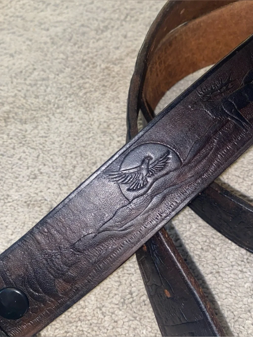 VTG‎ TOOLED Dark Leather Nature Western Belt  Men’s Size 44-46 *SEE Measurements